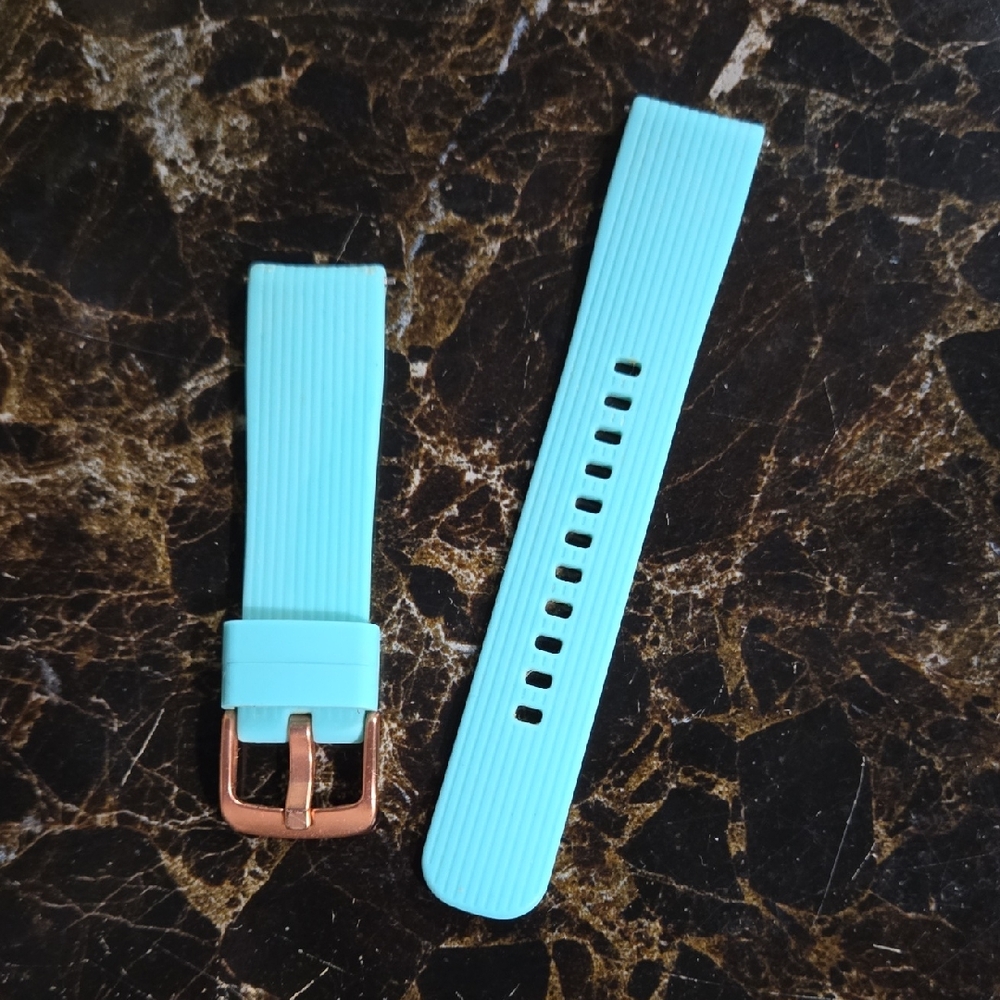 Aqua Silicone Watch Band with Rose Gold Buckle